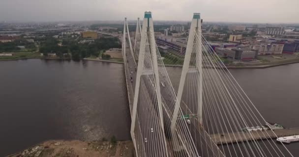 Cable-stayed bridge in St. Petersburg, Russia over the Neva River — Stock Video