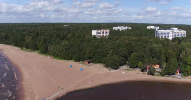 Piaszczysta plaża woda zatoka drzew — Wideo stockowe