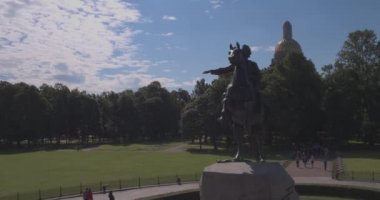 Peter ilk anıt. Bronz atlı. St. Petersburg. Neva Nehri manzarası. Sabah şehir. Dawn, St. Petersburg. Spb anıtları.
