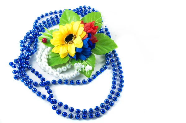 Blue beads with flower,pendant, decoration, blue, gift, beauty — Stock Photo, Image