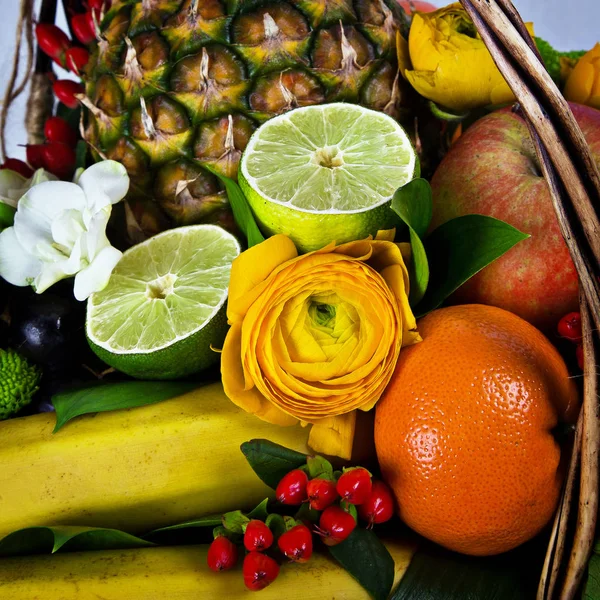 Bouquet of flowers and fruits