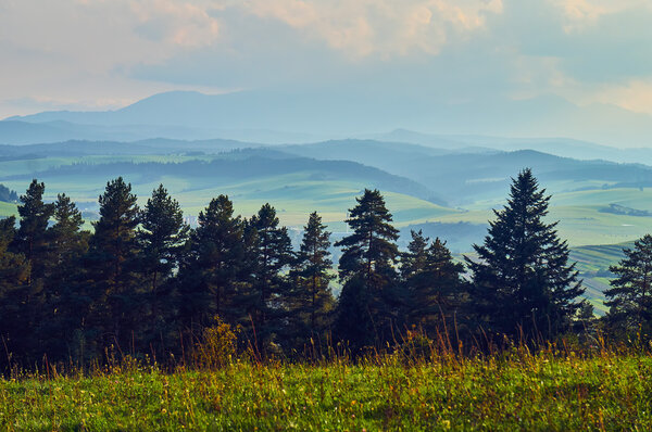 Beautiful panoramic view of the Pieniny National Park, Poland in sunny september day