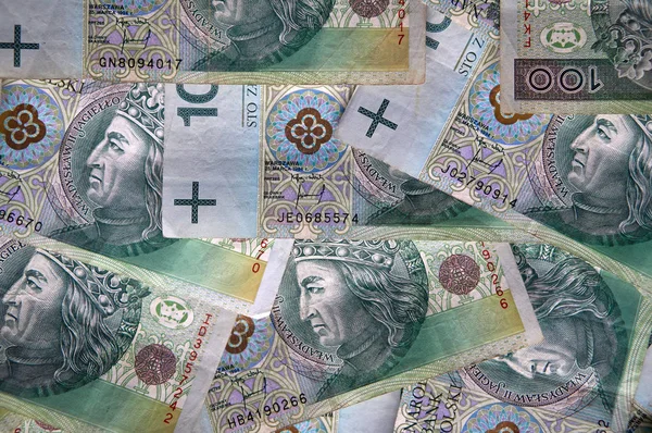 Zlotys poloneses - Moeda polonesa, 100 contas PLN — Fotografia de Stock