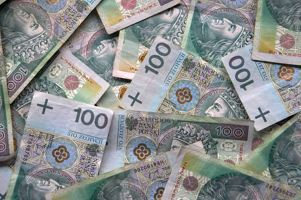 Lengyel zlotys - lengyel valuta, 100 Pln váltók — Stock Fotó