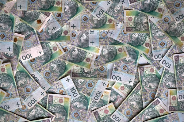 Lengyel zlotys - lengyel valuta, 100 Pln váltók — Stock Fotó