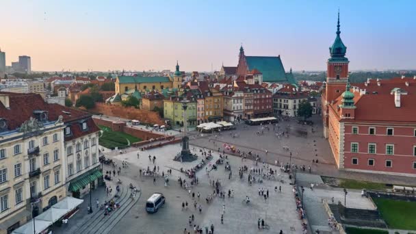 Варшава Серпень 2017 Timelapse Стовпець Сигізмунд Iii Замкова Площа Варшаві — стокове відео