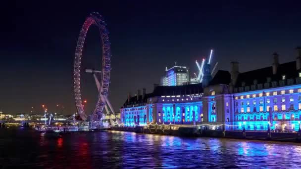 Timelapse London Eye Gigantisk Wheel Floden Themsen London Även Känd — Stockvideo