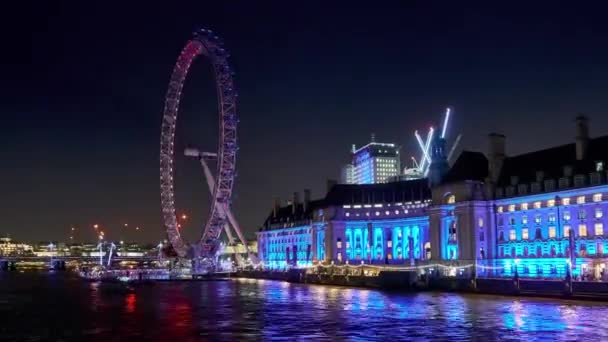 Timelapse Med Zoom London Eye Gigantisk Wheel Floden Themsen London — Stockvideo