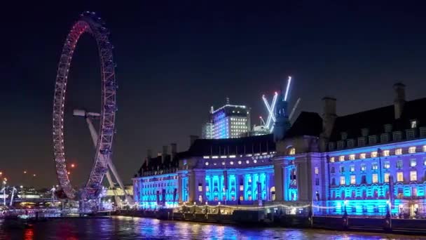 Timelapse Med Panorama Reglaget London Eye Gigantisk Wheel Floden Themsen — Stockvideo