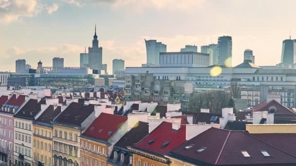 Warszawa Luty 2018 Timelapse Panorama Suwak Panoramiczny Widok Centrum Warszawy — Wideo stockowe