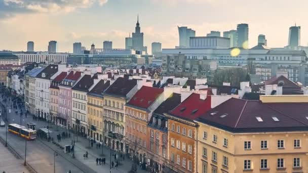Varšava Polsko Únor 2018 Timelapse Zoom Panoramatický Pohled Centra Varšavy — Stock video