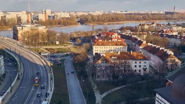 Warszawa Luty 2018 Timelapse Pomniejsz Panoramiczny Widok Most Przez Wisłę — Wideo stockowe