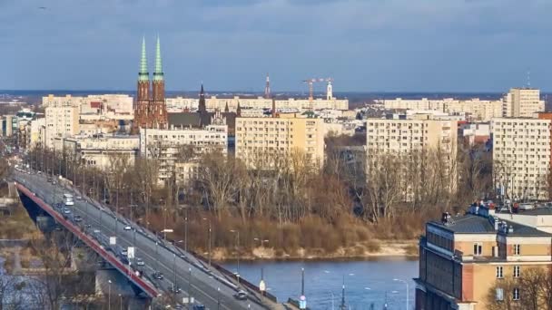 Warszawa Luty 2018 Powiększ Timelapse Panoramiczny Widok Most Przez Wisłę — Wideo stockowe