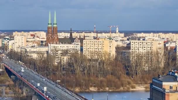 Warszawa Luty 2018 Timelapse Pomniejsz Panoramiczny Widok Most Przez Wisłę — Wideo stockowe