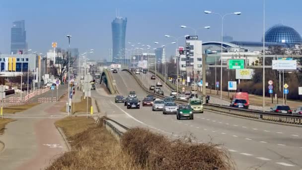 Варшава Березень 2018 Timelapse Панорамний Вид Віадук Jerozolimskie Авеню Єрусалим — стокове відео