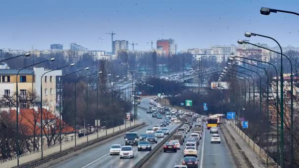 Warsaw Poland March 2018 Timelapse Panoramic View Viaduct Lazienkowska Route — Stock Video