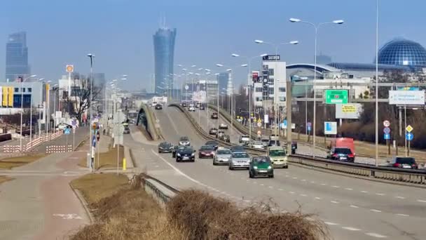 Warsaw Poland March 2018 Timelapse Zoom Panoramic View Viaduct Jerozolimskie — Stock Video