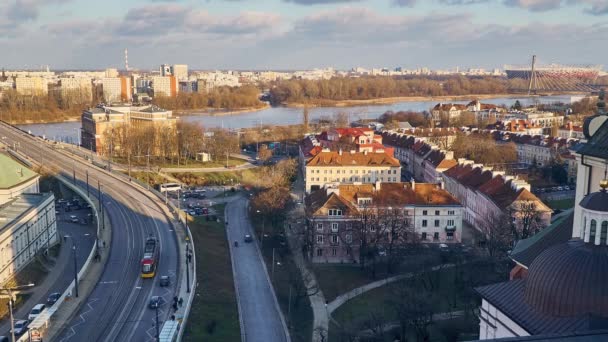 Warszawa Luty 2018 Timelapse Panoramiczny Widok Most Przez Wisłę Prawobrzeżnej — Wideo stockowe