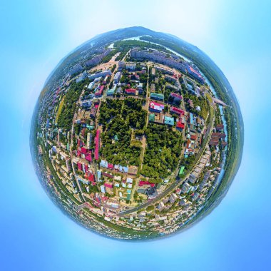 Güzel fütüristik panoramik (360 küresel panorama küçük gezegeni) Ust-Kamenogorsk (Kz: Oskemen), Doğu Kazakistan (Kazakistan))