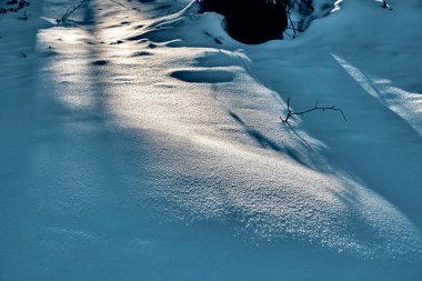 Hafif kış güneşinin altında yumuşak kar - Polonya 'nın güneyinde güzel kış manzarası - güneş, bol kar, mavi gökyüzü ve eski orman
