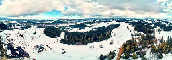 Beautiful Panoramic Aerial Drone View Ski Slopes Lifts Bialka Tatrzanska — Stock Photo, Image