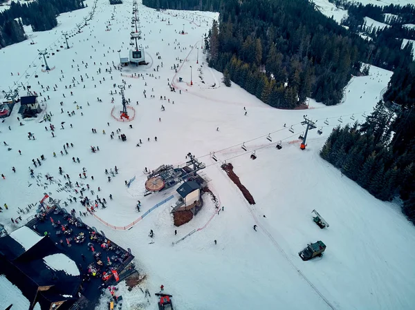 Hermosa Vista Panorámica Del Dron Aéreo Las Pistas Esquí Con — Foto de Stock