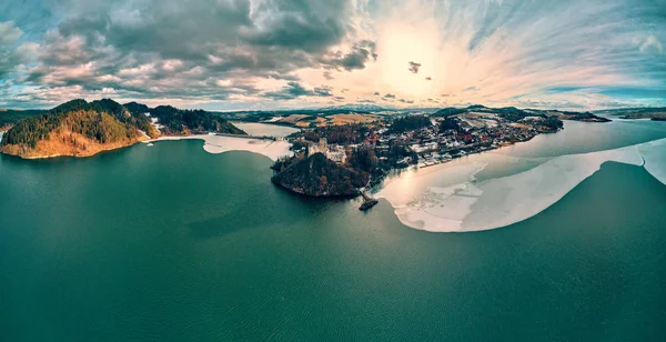 Bela Vista Panorâmica Drone Aéreo Para Castelo Niedzica Também Conhecido — Fotografia de Stock