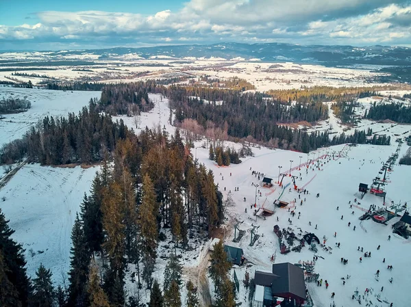 Bella Vista Panoramica Drone Aereo Piste Sci Con Impianti Risalita — Foto Stock