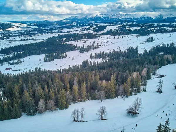 Belle Vue Panoramique Sur Les Pistes Ski Avec Remontées Mécaniques — Photo