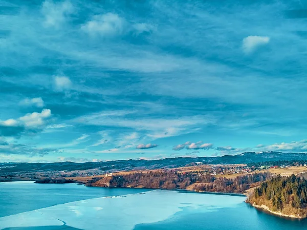 Beautiful Panoramic Aerial Drone View Czorsztyn Lake Reservoir Dam Tatra — Stock Photo, Image