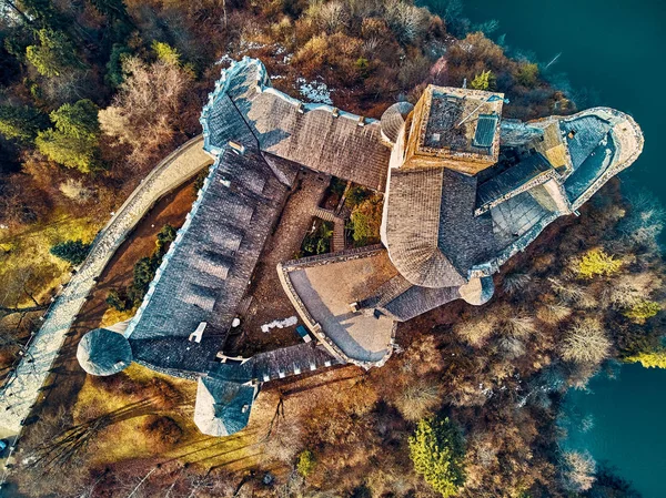 Bela Vista Panorâmica Drone Aéreo Para Castelo Niedzica Também Conhecido — Fotografia de Stock