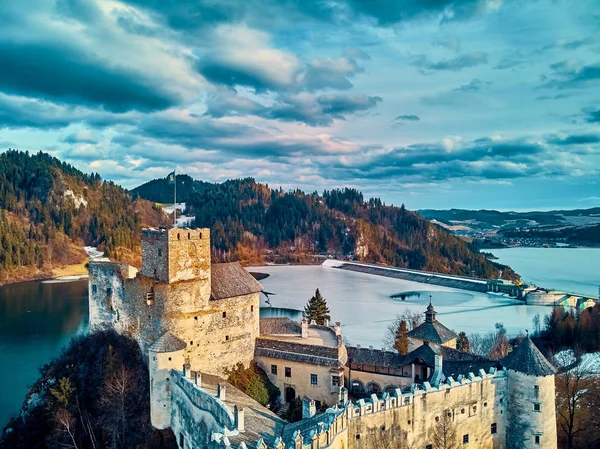 Красивый Панорамный Вид Воздуха Замок Недзица Известный Замок Дунаец Расположенный — стоковое фото