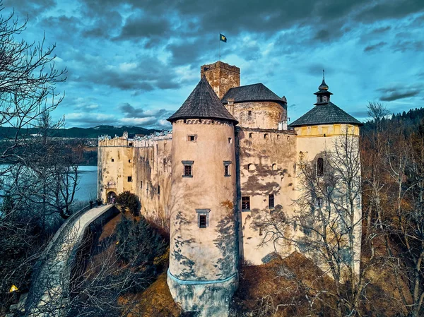 Bela Vista Panorâmica Drone Aéreo Para Castelo Niedzica Também Conhecido — Fotografia de Stock