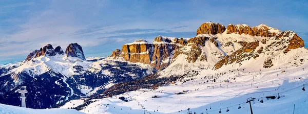 Krásný Panoramatický Výhled Sellarondu Největší Lyžařský Kolotoč Evropě Lyžování Čtyřech — Stock fotografie