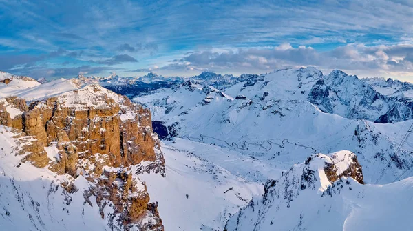 Krásný Panoramatický Výhled Sellarondu Největší Lyžařský Kolotoč Evropě Lyžování Čtyřech — Stock fotografie