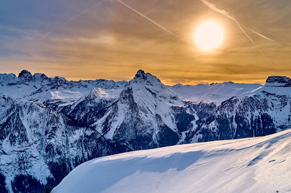 Krásný Panoramatický Výhled Sellarondu Největší Lyžařský Kolotoč Evropě Lyžování Čtyřech — Stock fotografie