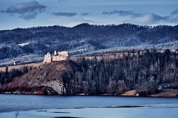 Belle Vue Panoramique Sur Les Ruines Château Czorsztyn Situé Dans — Photo