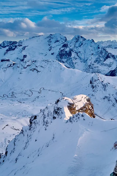 Όμορφη Πανοραμική Θέα Προς Την Sellaronda Μεγαλύτερο Καρουζέλ Σκι Στην — Φωτογραφία Αρχείου