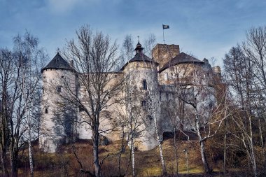 Beautiful panoramic view to the Niedzica Castle also known as Dunajec Castle, located in the southernmost part of Poland in Niedzica, Nowy Targ County, Dunajec River, Lake Czorsztyn, PL clipart