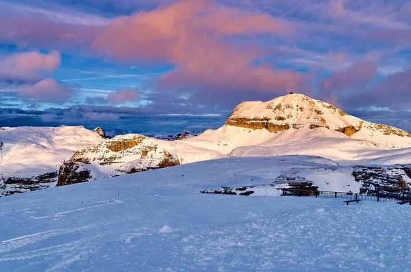 Gyönyörű Panorámás Kilátás Nyílik Sellaronda Legnagyobb Körhinta Európában Síelés Négy — Stock Fotó