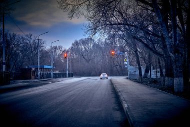 ARD-KAMENOGORSK, KAZAKHSTAN - HAZİRAN 04, 2020: İlkbaharın boş sokakları Ust-Kamenogorsk 'un alışılmadık manzarası