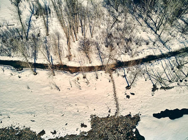 Панорамный Вид Воздуха Красивый Весенний Пейзаж Река Ульба Казахстане Просыпается — стоковое фото