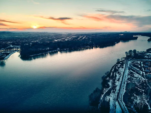 Vista Aérea Panorámica Hermoso Paisaje Primavera Río Irtysh Kazajstán Despierta — Foto de Stock