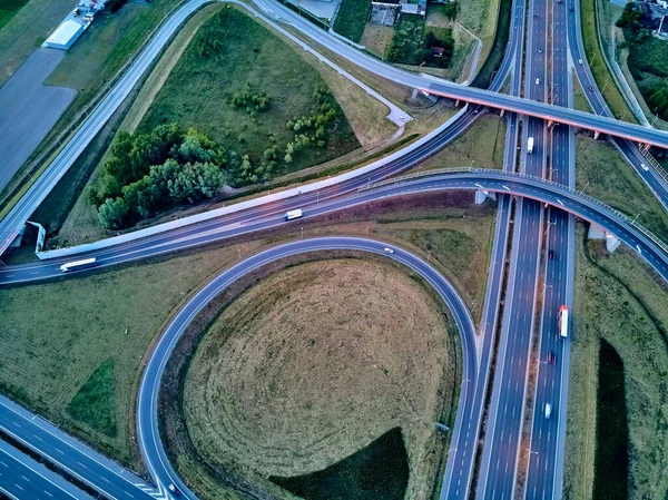 Uma Bela Vista Panorâmica Drone Aéreo Pôr Sol Viaduto Rodovia — Fotografia de Stock