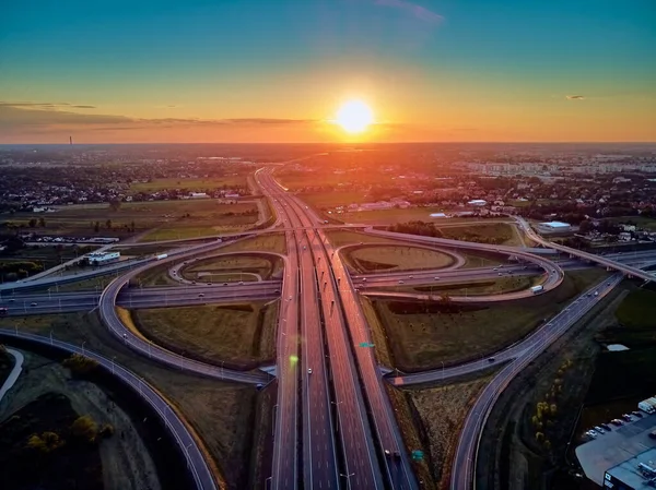 Una Hermosa Vista Panorámica Del Dron Aéreo Puesta Del Sol — Foto de Stock