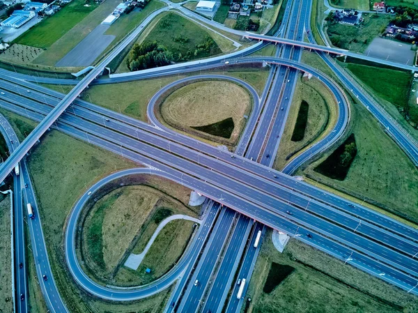 Uma Bela Vista Panorâmica Drone Aéreo Pôr Sol Viaduto Rodovia — Fotografia de Stock