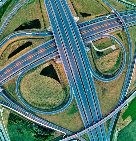 Uma Bela Vista Panorâmica Drone Aéreo Pôr Sol Viaduto Rodovia — Fotografia de Stock