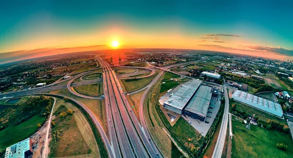 Une Belle Vue Panoramique Aérienne Sur Coucher Soleil Sur Pont — Photo