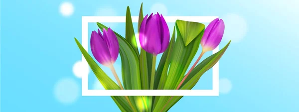 Ramo de tulipanes a banner de primavera. Folleto colorido fondo agradable . — Vector de stock