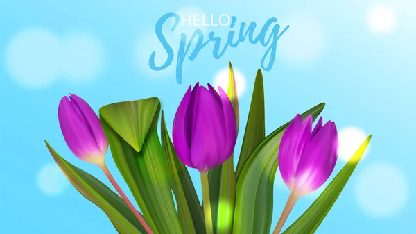 Ramo de tulipanes a banner de primavera. Folleto colorido fondo agradable . — Vector de stock